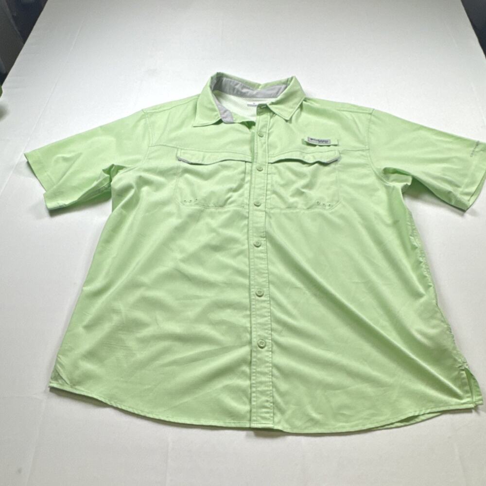 Columbia PFG Men's Light Green Short Sleeve Button Down Fishing Shirt Size L